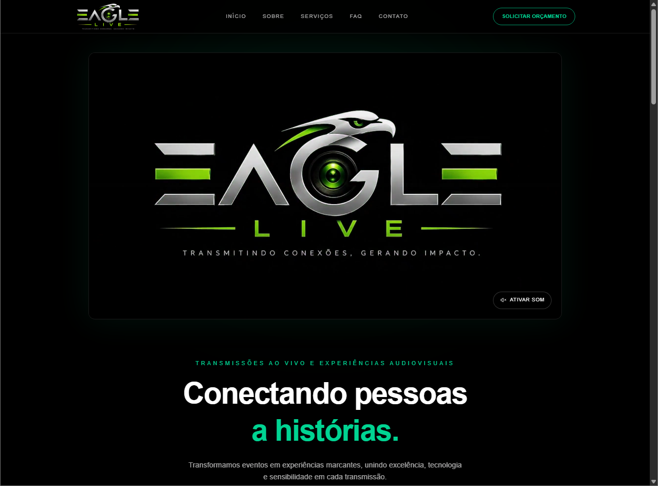 Página inicial do site institucional da Eagle Live